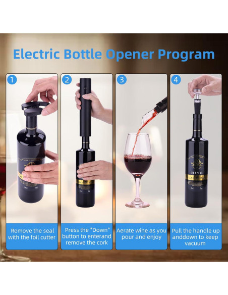 Abridor de Vino Eléctrico Tizowal Negro con Cortador y Tapones Abridor de Vino Eléctrico Tizowal Negro con Cortador y Tapones