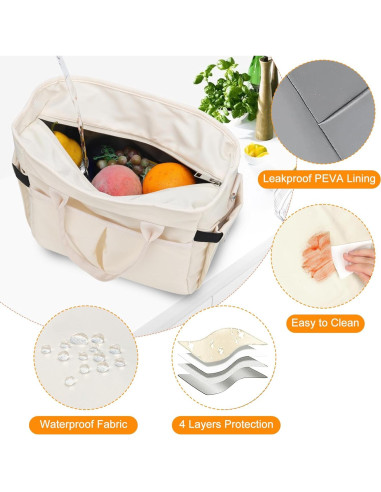 Bolsa de Almuerzo Aislada MAXTOP Beige 11L con Bolsillos