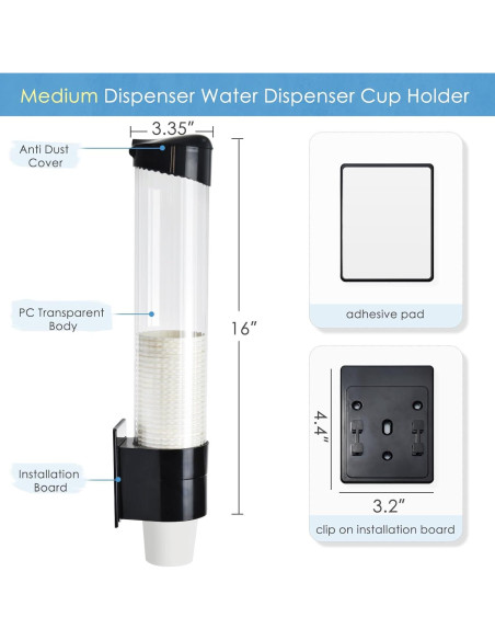 Dispensador de Tazas Mediano Samhe Negro para 5-7oz Dispensador de Tazas Mediano Samhe Negro para 5-7oz