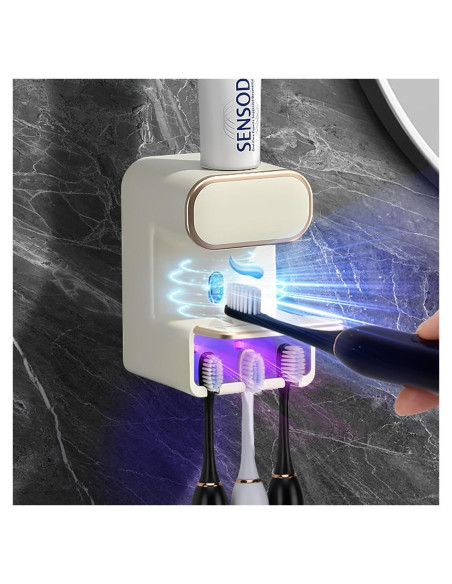 Dispensador Automático de Pasta de Dientes Wekity Beige 3 Ranuras Dispensador Automático de Pasta de Dientes Wekity Beige 3 Ranuras