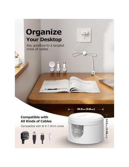 Paquete de 9 Clips Magnéticos Chfeila para Cables - Blanco Paquete de 9 Clips Magnéticos Chfeila para Cables - Blanco