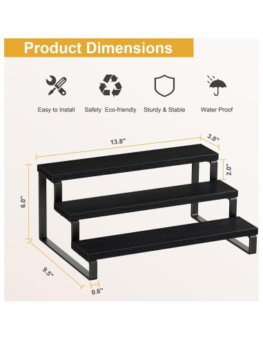 Estante de Especias Giikin de 3 Niveles en Madera Negro