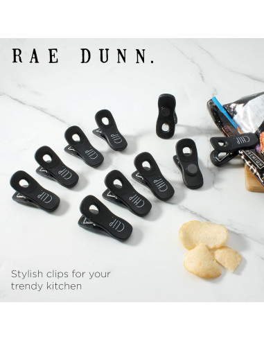 Pinzas para bolsas Rae Dunn - Paquete de 10, color negro