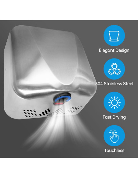 Secador de manos automático Afranti 1800W acero inoxidable Secador de manos automático Afranti 1800W acero inoxidable