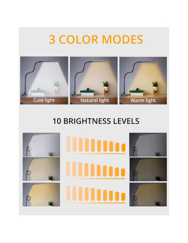 Lámpara de Escritorio LED CIVHOM DL-03, 3 Modos de Color, 60.96 cm