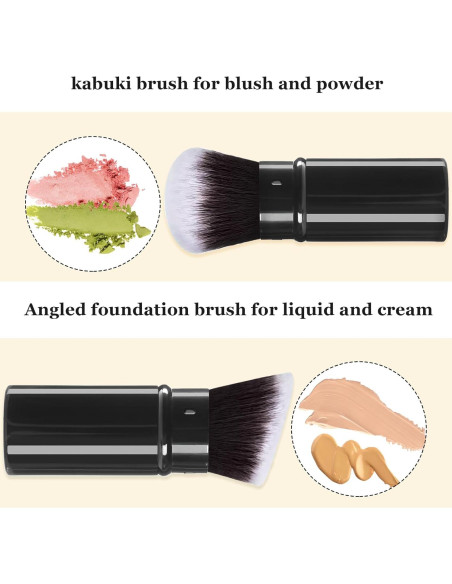 Paquete de 2 Pinceles Kabuki Retráctiles Keriloo para Maquillaje Paquete de 2 Pinceles Kabuki Retráctiles Keriloo para Maquillaje