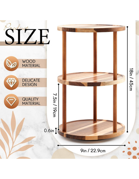 Organizador Giratorio de Madera Acacia 3 Niveles 22.86x22.86x45 cm Organizador Giratorio de Madera Acacia 3 Niveles 22.86x22.86x45 cm