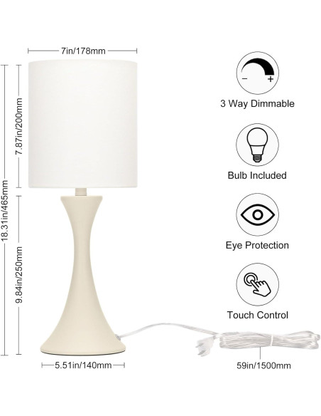 Lámpara de Mesa Seaside Village Táctil 3 Niveles Beige Lámpara de Mesa Seaside Village Táctil 3 Niveles Beige
