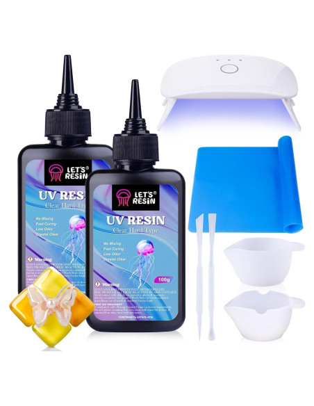 Resina UV LET'S RESIN 200g Cristal Claro Bajo Olor Kit Resina UV LET'S RESIN 200g Cristal Claro Bajo Olor Kit