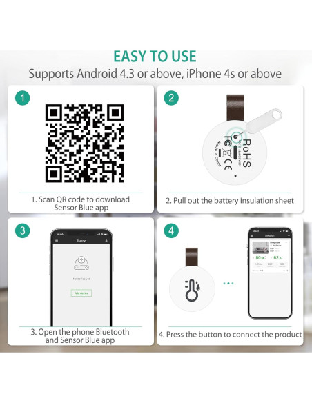 Termómetro Higrómetro Inalámbrico ORIA, 2 PCS, Bluetooth, Alerta Termómetro Higrómetro Inalámbrico ORIA, 2 PCS, Bluetooth, Alerta