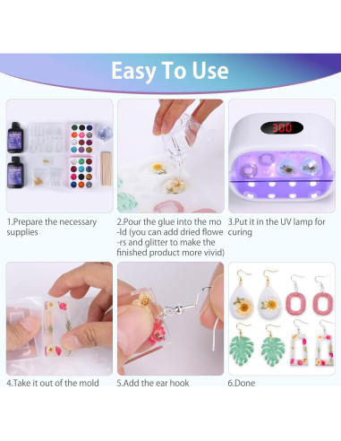 Kit de Joyería con Resina UV Winartton - 200g Resina, Luz UV y Moldes