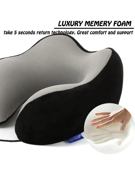 Almohada de Viaje GOTDYA 100% Espuma de Memoria Negra 28x23.4cm Almohada de Viaje GOTDYA 100% Espuma de Memoria Negra 28x23.4cm