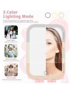 Espejo de Maquillaje TREASO Rosa Portátil Recargable USB 2