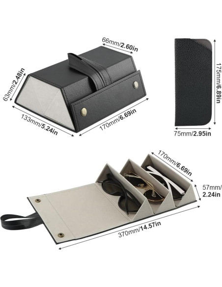 Estuche de Viaje para Gafas JIANWEI 3 Ranuras Negro Estuche de Viaje para Gafas JIANWEI 3 Ranuras Negro