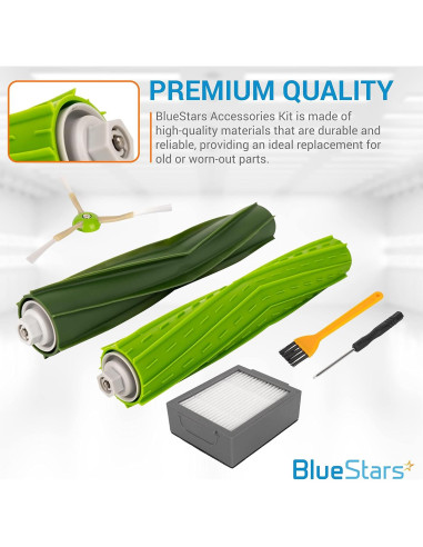 Kit de Reemplazo BlueStars para iRobot Roomba E/I/J Series - 2 Cepillos, 4 Filtros HEPA