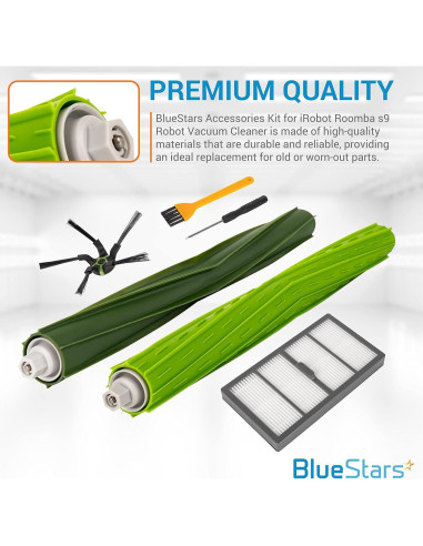 Kit de Repuestos BlueStars para iRobot Roomba s9 9150 - 2 Cepillos, 4 Filtros