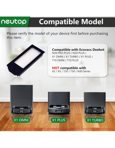 Filtros de Reemplazo Neutop para Ecovacs Deebot X1 y N20 - Paquete de 4