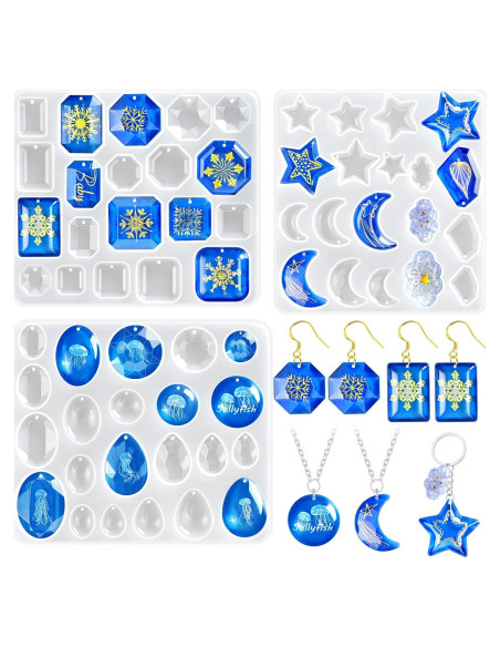Juego de 3 Moldes de Silicona ZQYSING para Aretes de Resina Juego de 3 Moldes de Silicona ZQYSING para Aretes de Resina