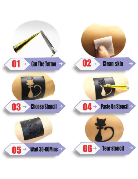 Kit de Tatuajes Temporales Wumawu 6 Piezas con Plantillas Kit de Tatuajes Temporales Wumawu 6 Piezas con Plantillas