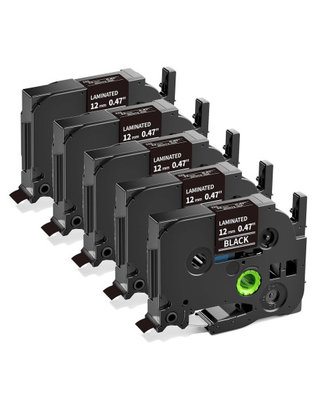Cinta de Etiquetas MarkDomain TZe-335 12mm Blanca sobre Negra - Paquete de 5 Cinta de Etiquetas MarkDomain TZe-335 12mm Blanca sobre Negra - Paquete de 5