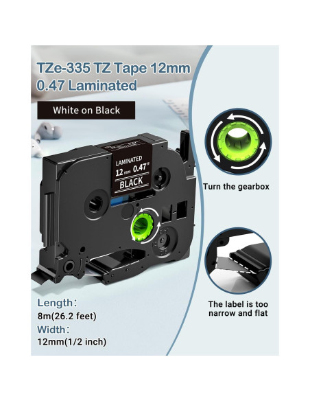 Cinta de Etiquetas MarkDomain TZe-335 12mm Blanca sobre Negra - Paquete de 5 Cinta de Etiquetas MarkDomain TZe-335 12mm Blanca sobre Negra - Paquete de 5