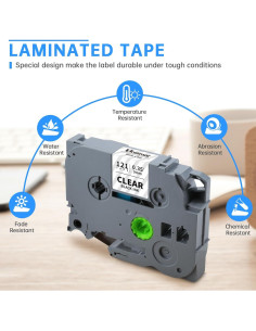 Cinta de Etiquetas Laminada Unismar TZe-121 9mm Negra Transparente - Paquete de 5 2