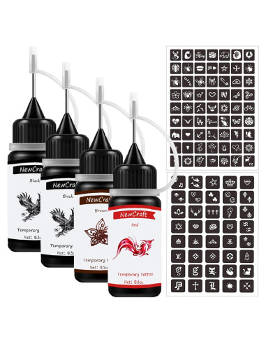 Kit de Tatuajes Temporales MOTENG - 4 Colores, 103 Plantillas