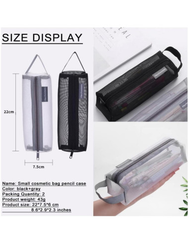 Bolsa Cosmética de Malla GIDARY 2PCS Negro y Gris 21x7.5x6cm