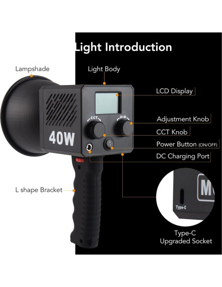 Luz LED Mini COB Portátil Nagnahz M60 Bi-Color 2500K-8500K Luz LED Mini COB Portátil Nagnahz M60 Bi-Color 2500K-8500K
