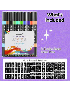 Marcadores de Tatuajes Temporales Ponhey - 24 Colores + 67 Plantillas 2