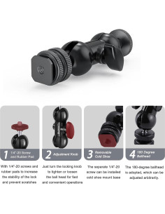 Mini Brazo Mágico Lanxire Doble Cabeza 1/4" para Cámaras 2