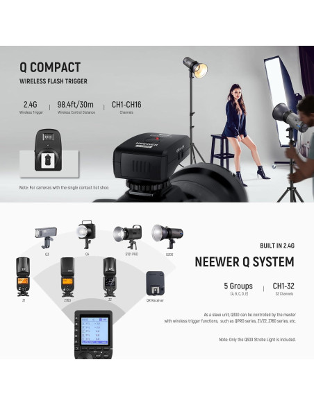 Flash Estudio NEEWER Q300 300Ws con Softbox 26" y Batería 7800mAh Flash Estudio NEEWER Q300 300Ws con Softbox 26" y Batería 7800mAh