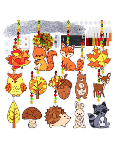 Winlyn 28 Sets Adornos Atrapa Luz Otoño Criaturas Bosque