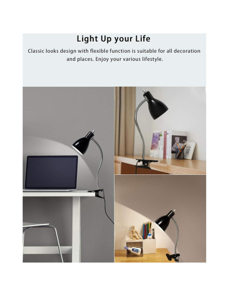 Lámpara de escritorio LALISU con clip y luz LED 9W negra Lámpara de escritorio LALISU con clip y luz LED 9W negra