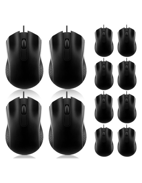 Hoteam Ratón de Computadora con Cable USB Ergonómico Negro - 12 Pcs Hoteam Ratón de Computadora con Cable USB Ergonómico Negro - 12 Pcs