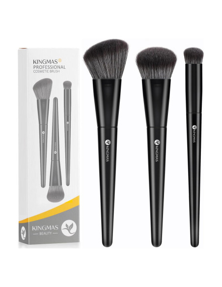 Pinceles de Maquillaje KINGMAS 3 Pcs Vegano Sintético Negro Pinceles de Maquillaje KINGMAS 3 Pcs Vegano Sintético Negro