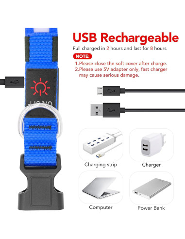 Collar LED para Perros Vizpet Ajustable Recargable Azul 28-40 cm