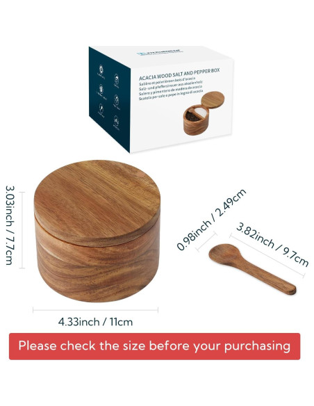 Caja de Madera de Acacia KITCHENDAO para Sal y Pimienta 10oz Caja de Madera de Acacia KITCHENDAO para Sal y Pimienta 10oz
