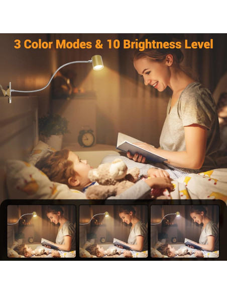 Luz de lectura con clip BEST WORLD LED 3 modos 10 niveles brillo Luz de lectura con clip BEST WORLD LED 3 modos 10 niveles brillo