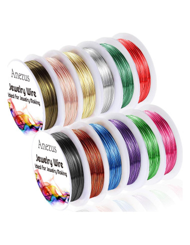 Alambre de Joyería Anezus 12 Rollos 0.4mm Colores Variados
