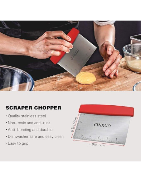 Raspador de Masa GINKGO de Acero Inoxidable Rojo 16.76cm Raspador de Masa GINKGO de Acero Inoxidable Rojo 16.76cm