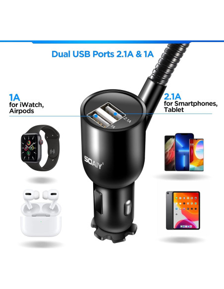 Soporte para Coche SOAIY 3-en-1 con Cargador USB 3.1A Soporte para Coche SOAIY 3-en-1 con Cargador USB 3.1A