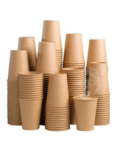 Paquete de 300 tazas de papel Kraft 12 oz SIUQ desechables