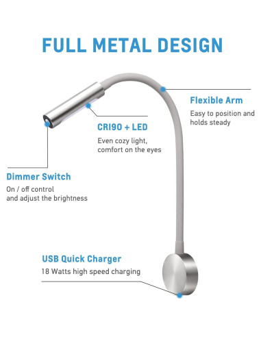 Lámpara de Lectura LED Acegoo RV 12V Flexible con USB