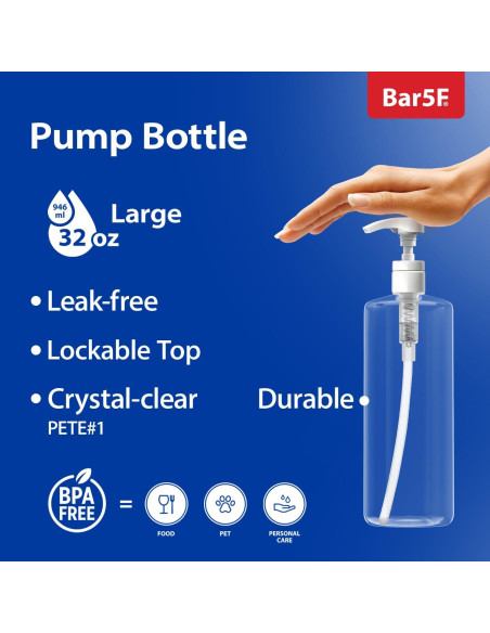 Botella de bomba Bar5F 1L cristal claro libre de BPA Botella de bomba Bar5F 1L cristal claro libre de BPA