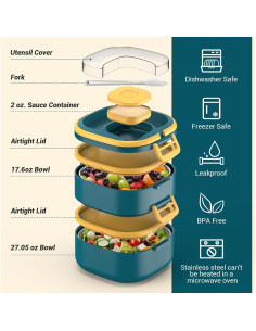 Caja Bento Doble Capa PEDECO Acero Inoxidable 1300ml Azul 2