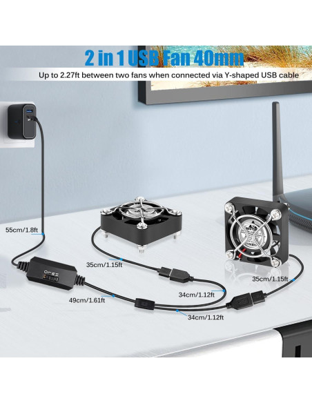 Ventiladores USB GDSTIME 40mm Silenciosos 2-Pack 5V DC Ventiladores USB GDSTIME 40mm Silenciosos 2-Pack 5V DC