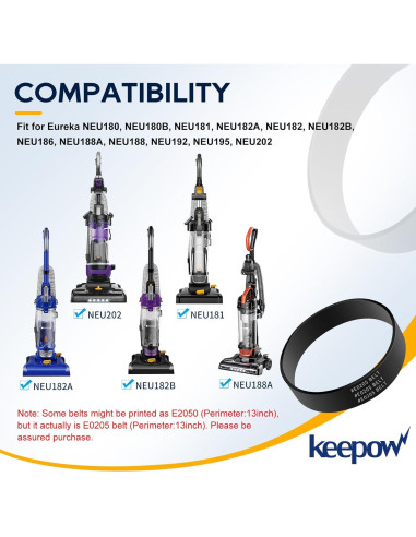 Correas de Aspiradora KEEPOW E0205 para Eureka NEU182B - 2 Paquete