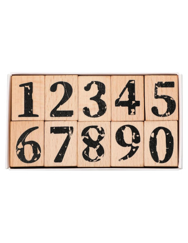 Juego de Sellos de Números 0-9 de Madera y Goma - 10 Piezas
