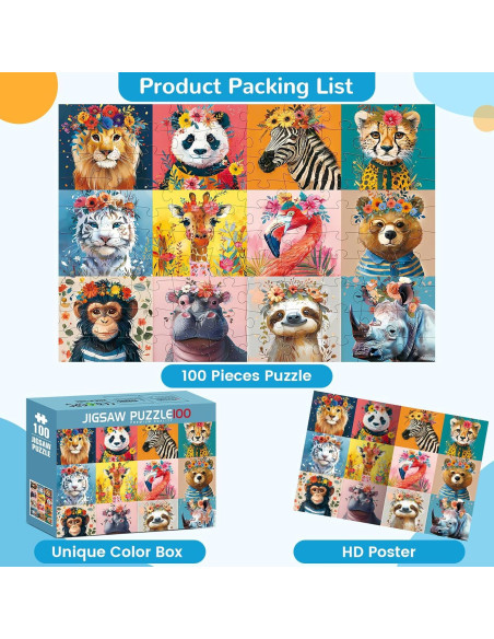 Rompecabezas de Animales Salvajes 100 Piezas MJYPHDM 38x25cm Rompecabezas de Animales Salvajes 100 Piezas MJYPHDM 38x25cm